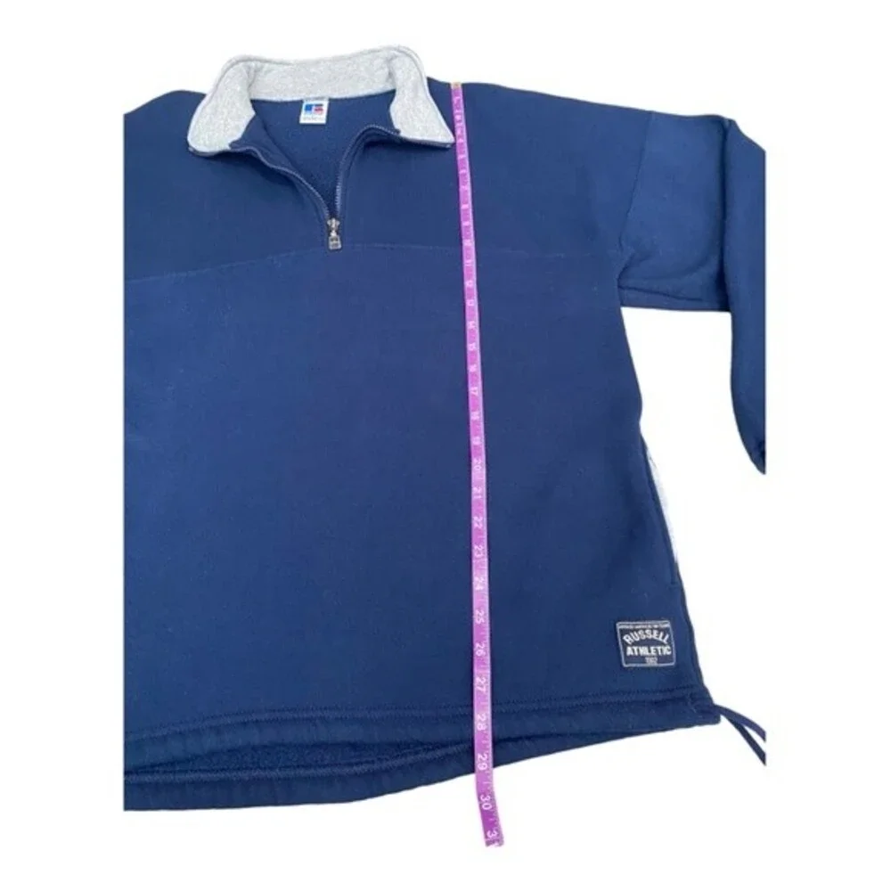 Vintage 90s Russell Athletic Navy Blue Quarter Zip Fleece Sweatshirt, Size Large